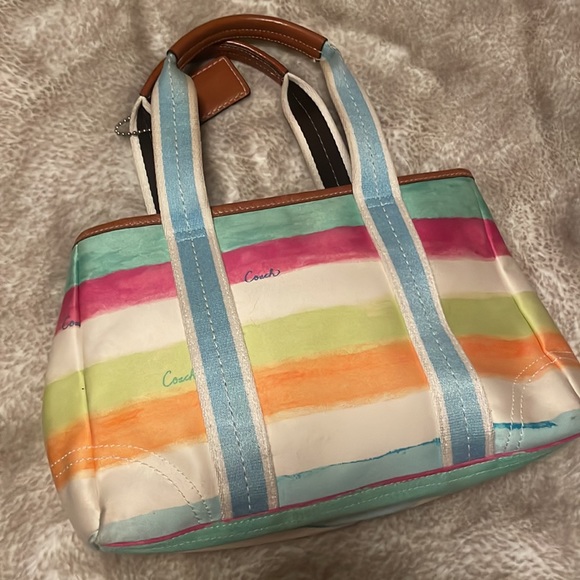 Y2K Coach Watercolor Striped Handbag with Leather Accents - Picture 10 of 16